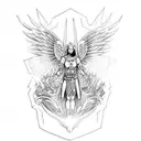 angel warrior fighting demon tattoo design idea