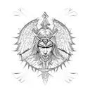 angel warrior fighting demon tattoo design idea