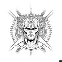 angel warrior fighting demon tattoo design idea