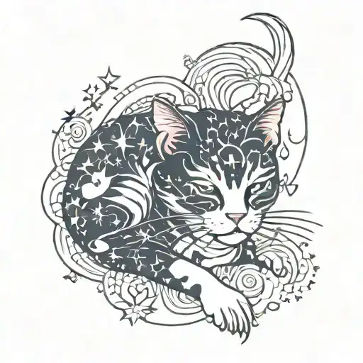 starry dreams cat tattoo design idea