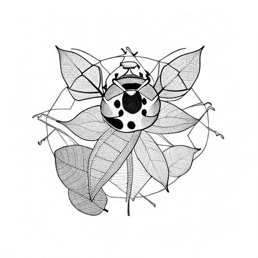 Ladybug with leaves tattoo design idea