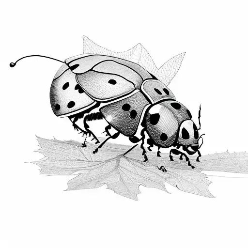 Ladybug with leaves tattoo design idea