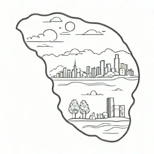 country lanscape city skyline tattoo design idea