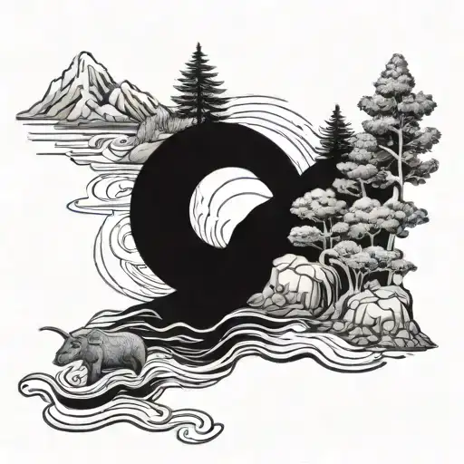 cesar and rubicon river flowing tattoo design idea