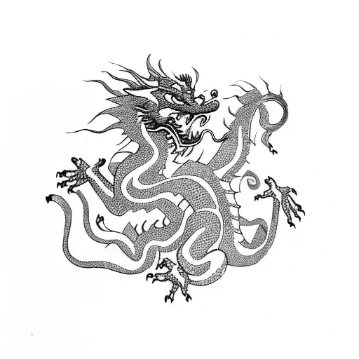 Chinese Dragon fighting lion in front of holly bush tattoo design idea