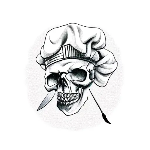 skull with chef cap and knife tattoo design idea