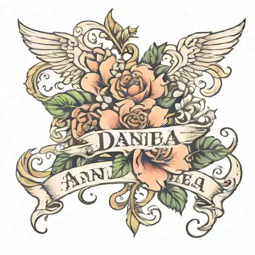 create tattoo of the words Danna and Andrea with childlike details in each name tattoo design idea