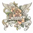 create tattoo of the words Danna and Andrea with childlike details in each name tattoo design idea