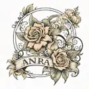 create tattoo of the words Danna and Andrea with childlike details in each name tattoo design idea