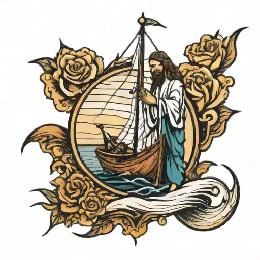 Jesus being humble sail boat tattoo design idea