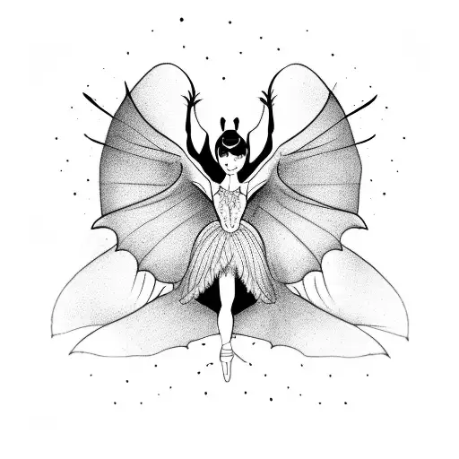 ballerina gotic with  bat wings tattoo design idea