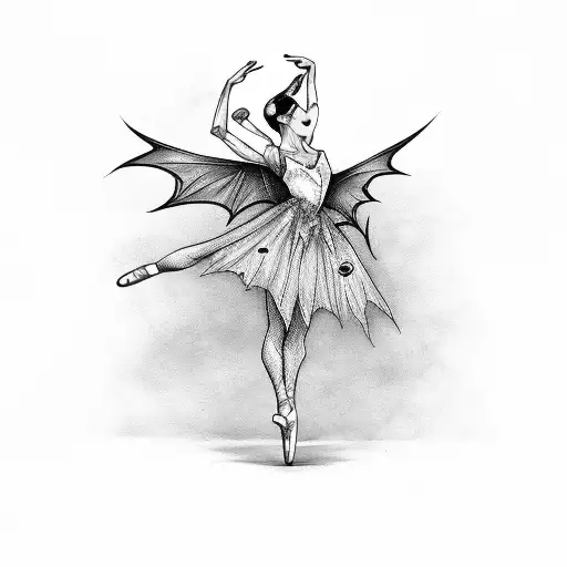 ballerina gotic with  bat wings tattoo design idea