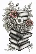 book stack with flowers surrounding tattoo design idea