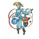 Zelda playing a bass guitar  tattoo design idea