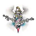 Zelda playing a bass guitar  tattoo design idea
