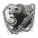  A hibernating bear in the position of the sloth deadly sin, chained down by an anchor shackled on its leg.  tattoo design idea