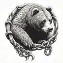  A hibernating bear in the position of the sloth deadly sin, chained down by an anchor shackled on its leg.  tattoo design idea