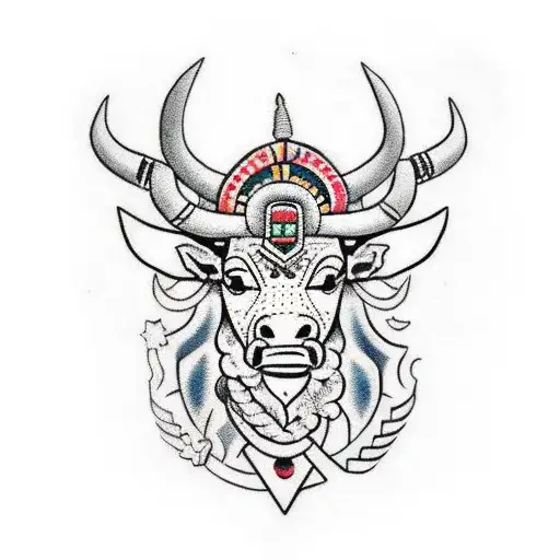 Aztec pattern bull head  tattoo design idea