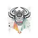 Aztec pattern bull head  tattoo design idea