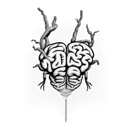 Brain with spider legs stabbing a heart tattoo design idea