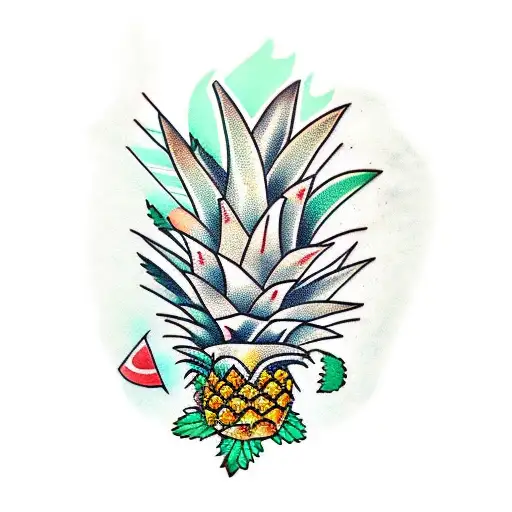 pineapple with mint leaves underneath tattoo design idea