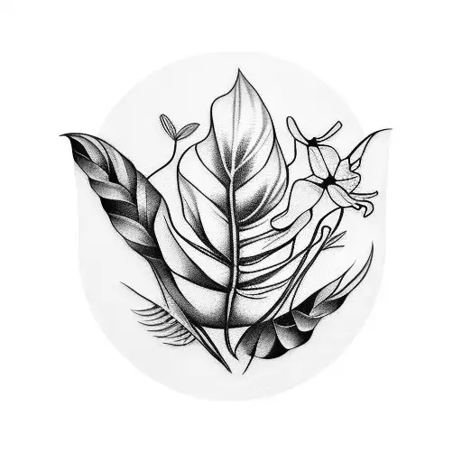 vase with flower details and a Monstera delicious inside the vase tattoo design idea