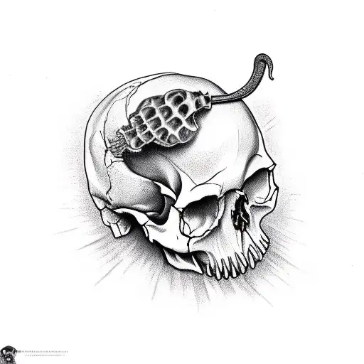 human skull, being devoured by 3 rats tattoo design idea