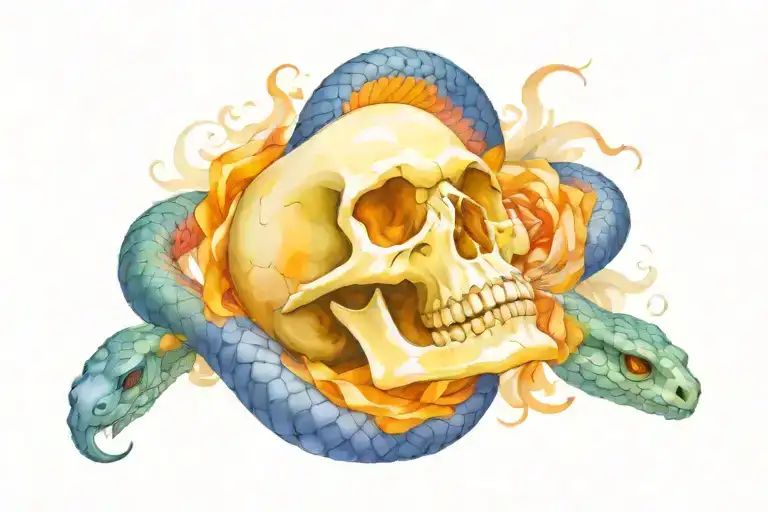 Skull and snake tattoo design idea