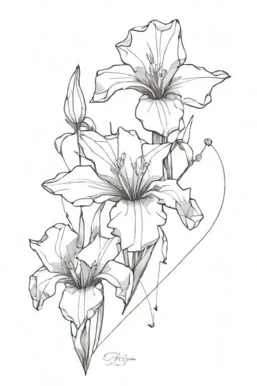 A minimalist design combining origami, iris flower, and music elements tattoo design idea