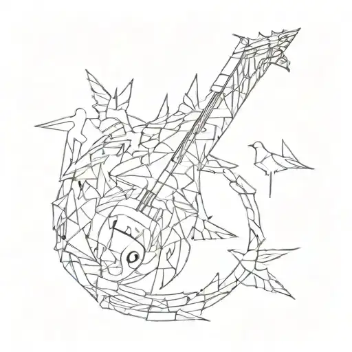 A music note made out of folded paper cranes tattoo design idea