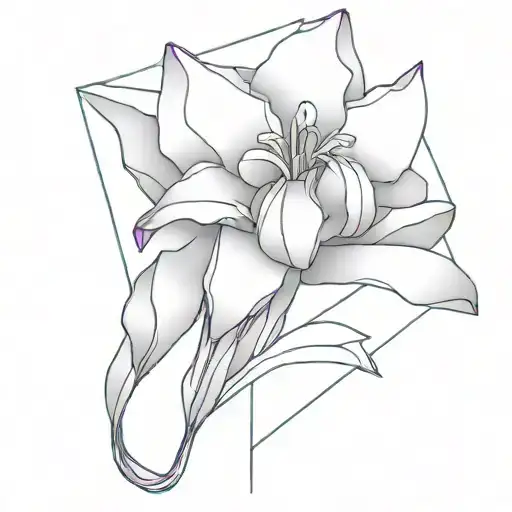 A minimalist design combining origami, iris flower, and music elements tattoo design idea