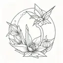 An origami crane transforming into an iris flower tattoo design idea