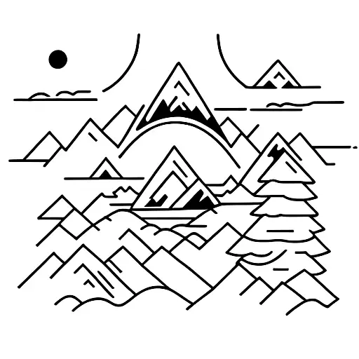 Mountain with sunrise tattoo design idea