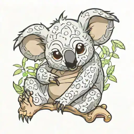 The lazy koala in the style of the manga Seven deadly sins tattoo design idea