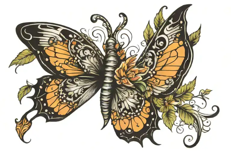 butterfly wings with cat eyes looking tattoo design idea
