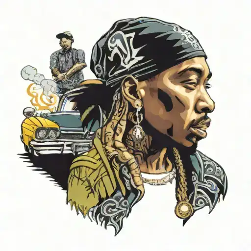 lowrider car 2pac smoking weed Snoop dog sitting in the car with rappers Dr dre Eminem 50 cent all smoking tattoo design idea