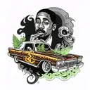 lowrider car 2pac smoking weed Snoop dog sitting in the car with rappers Dr dre Eminem 50 cent all smoking tattoo design idea