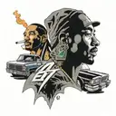 lowrider car 2pac smoking weed Snoop dog sitting in the car with rappers Dr dre Eminem 50 cent all smoking tattoo design idea