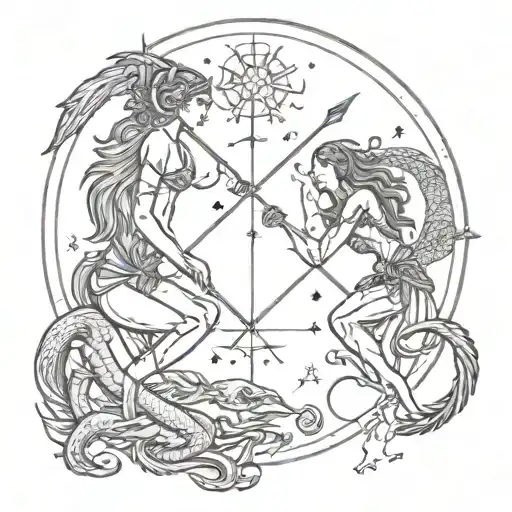 sagittarius scorpio pisces one light and one dark tattoo design idea