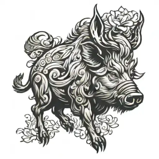 Wild boar hitting heads with ox tattoo design idea