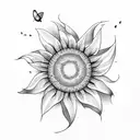 A sunflower field with butterflies fluttering above, done in a dotwork style tattoo design idea