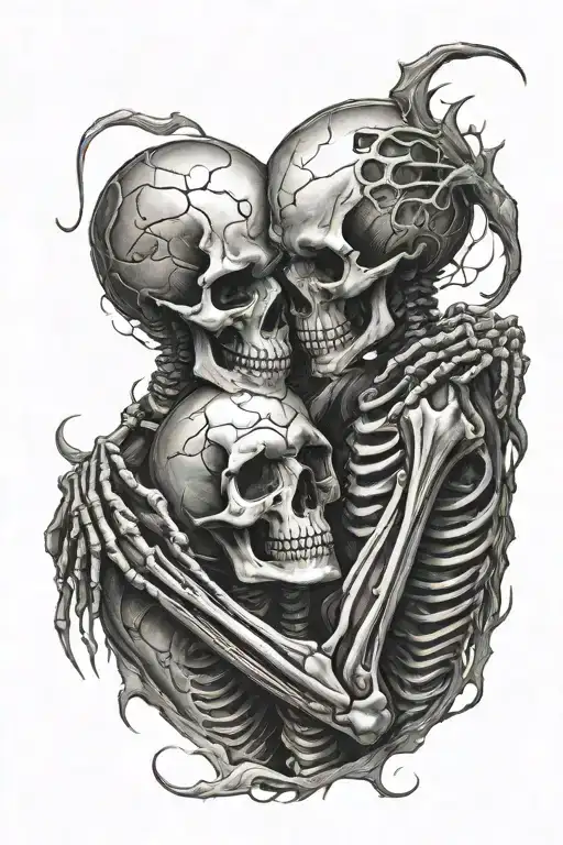 two skeletons hugging tattoo design idea