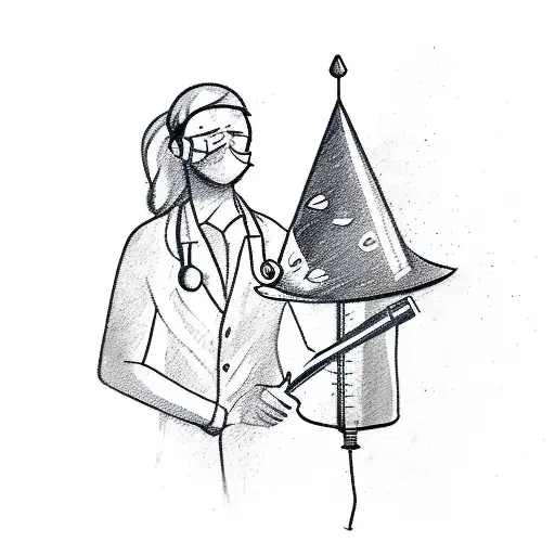 A sketch-style tattoo of a surgeon wearing a party hat and holding a scalpel, showcasing the client's love for both their profession and partying tattoo design idea