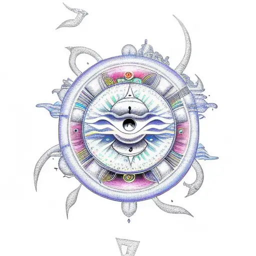 An intricate music note design incorporating sun and moon elements tattoo design idea