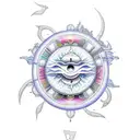 An intricate music note design incorporating sun and moon elements tattoo design idea