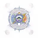 An intricate music note design incorporating sun and moon elements tattoo design idea