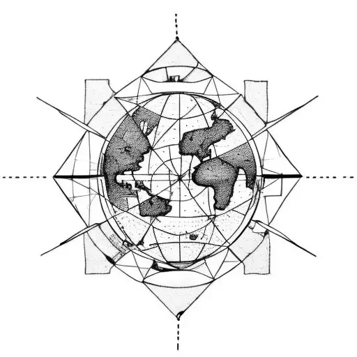 Atlas holding a globe which has the Vitruvian  man inside and icarus flying above the globe falling down tattoo design idea