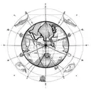 Atlas holding a globe which has the Vitruvian  man inside and icarus flying above the globe falling down tattoo design idea