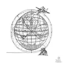 Atlas holding a globe which has the Vitruvian  man inside and icarus flying above the globe falling down tattoo design idea