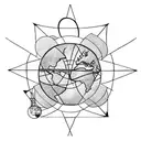 Atlas holding a globe which has the Vitruvian  man inside and icarus flying above the globe falling down tattoo design idea